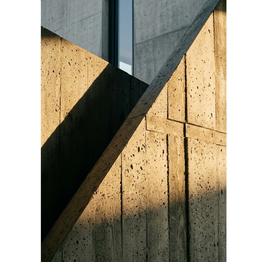 Minimalist architectural light and shadow on plaster walls